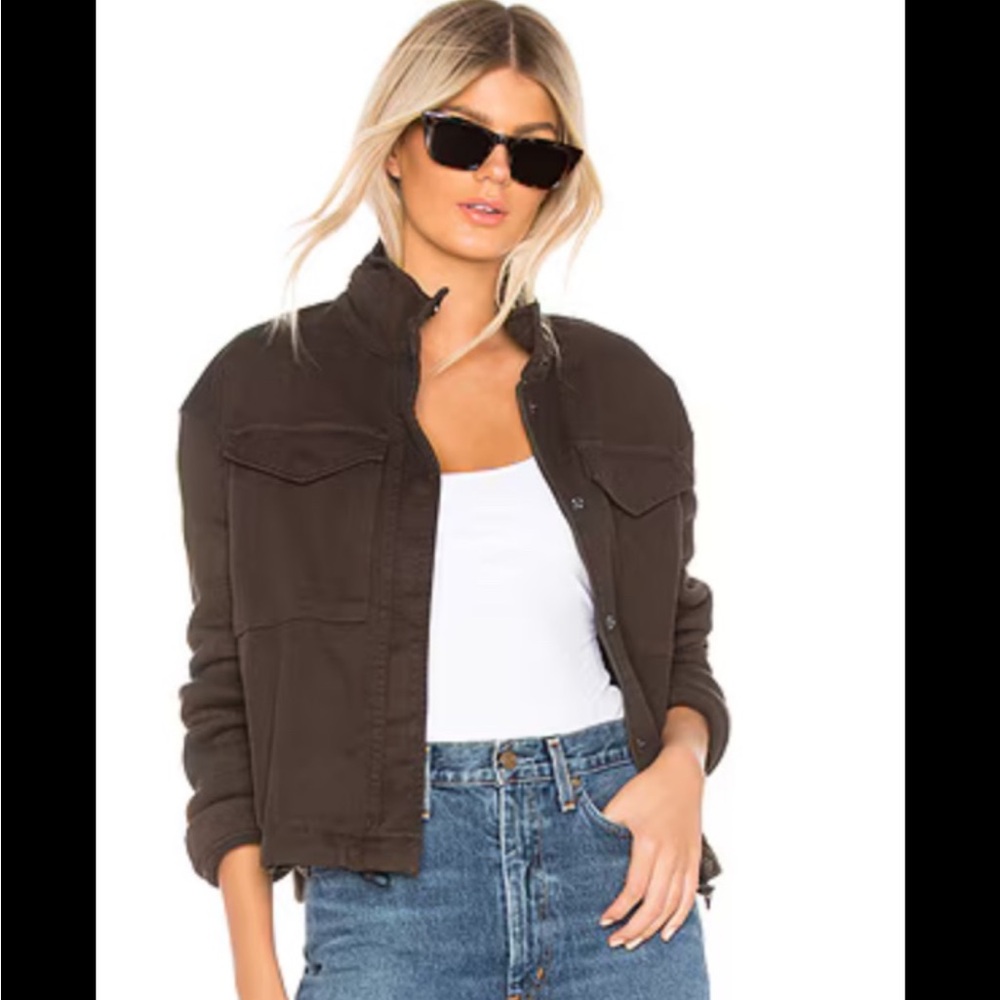 James Perse Women’s  Crop Jacket Mixed Media Army  in Dark Green Size 2